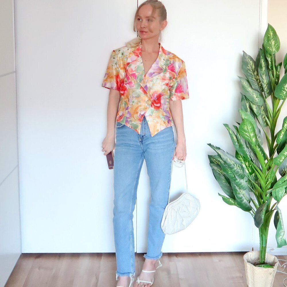 Equateur Floral Short-sleeve Single-breasted Blouse / Top / Light Blazer